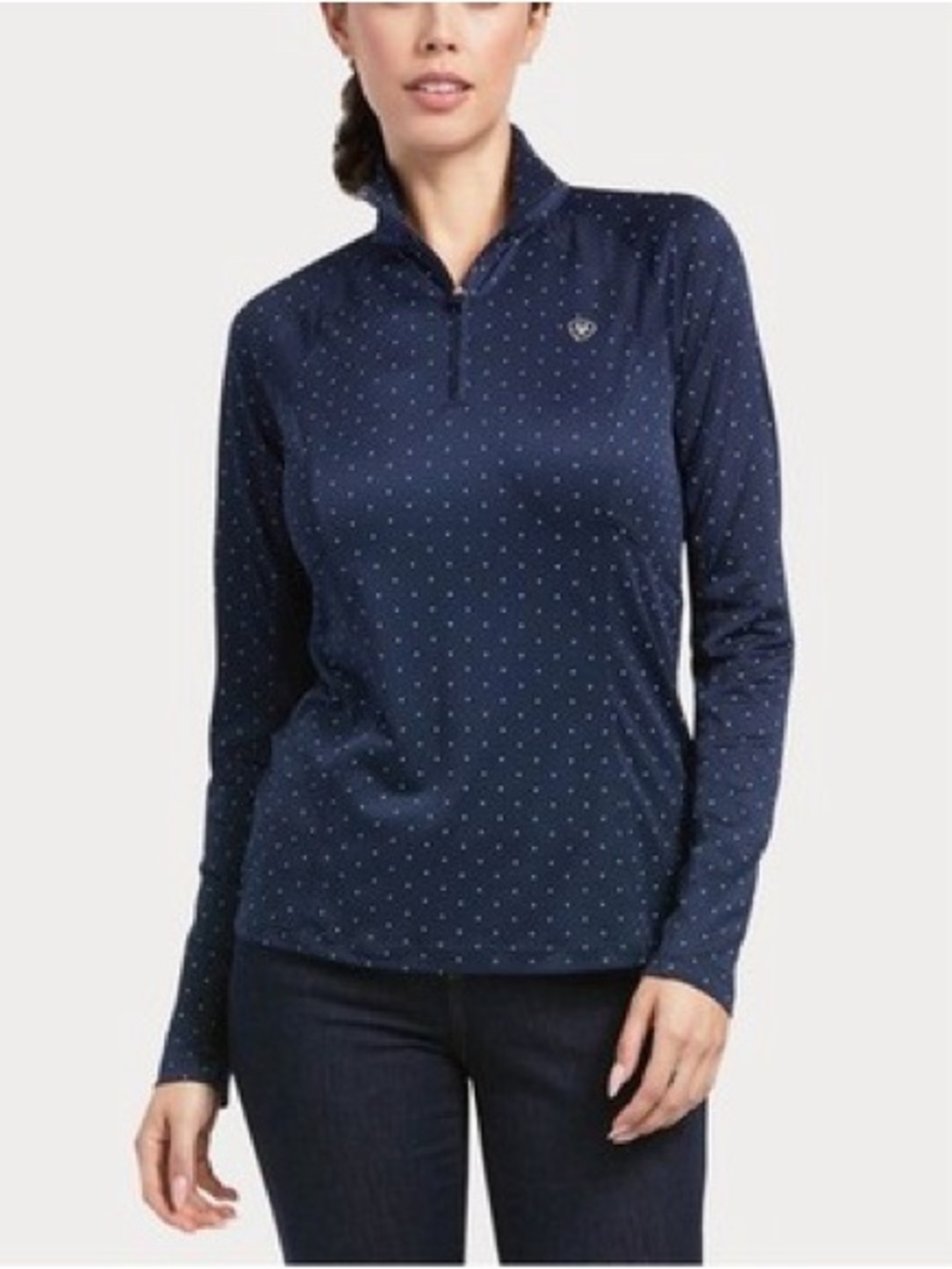 Ariat Women’s AriatTEK Sunstopper Equestrian Sun Protection Shirt M Navy Dot EUC